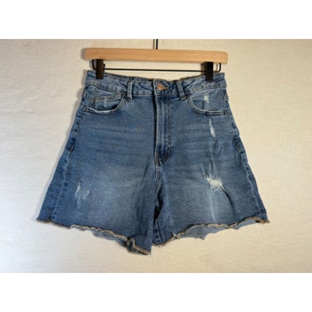 High Waist Cut Off Jean Shorts Women's ASOS Stradivarius Sz 8 27in Distressed
